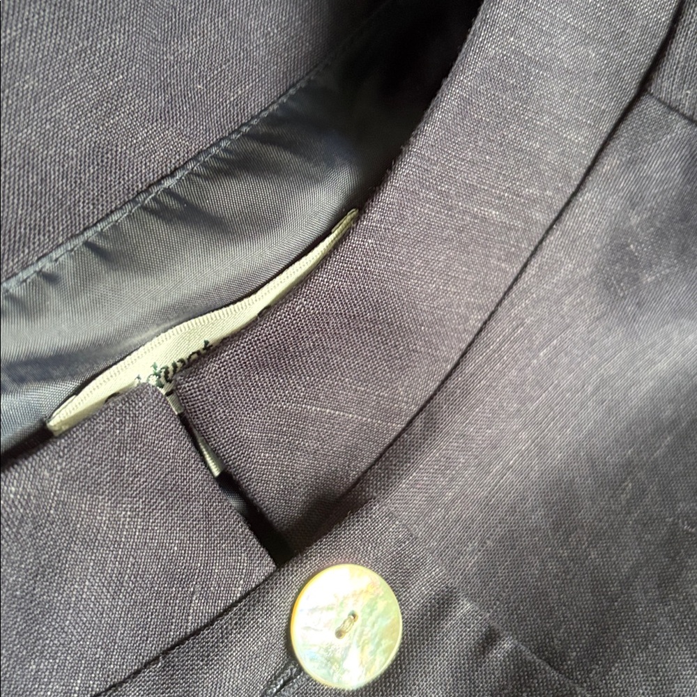 Navy Button-Front 3/4 Sleeve linen blend lined jacket. - Picture 7 of 16